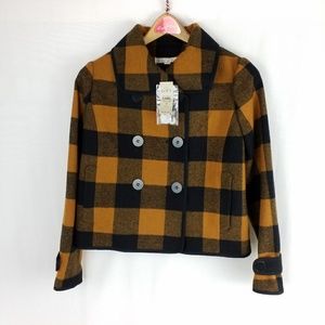 Ann Taylor Loft Buffalo Plaid Mustard Black Coat